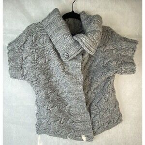 Gap Sweater Cardigan Sz Medium Gray Chunky Cable Knit Fisherman Wool Alpaca Warm